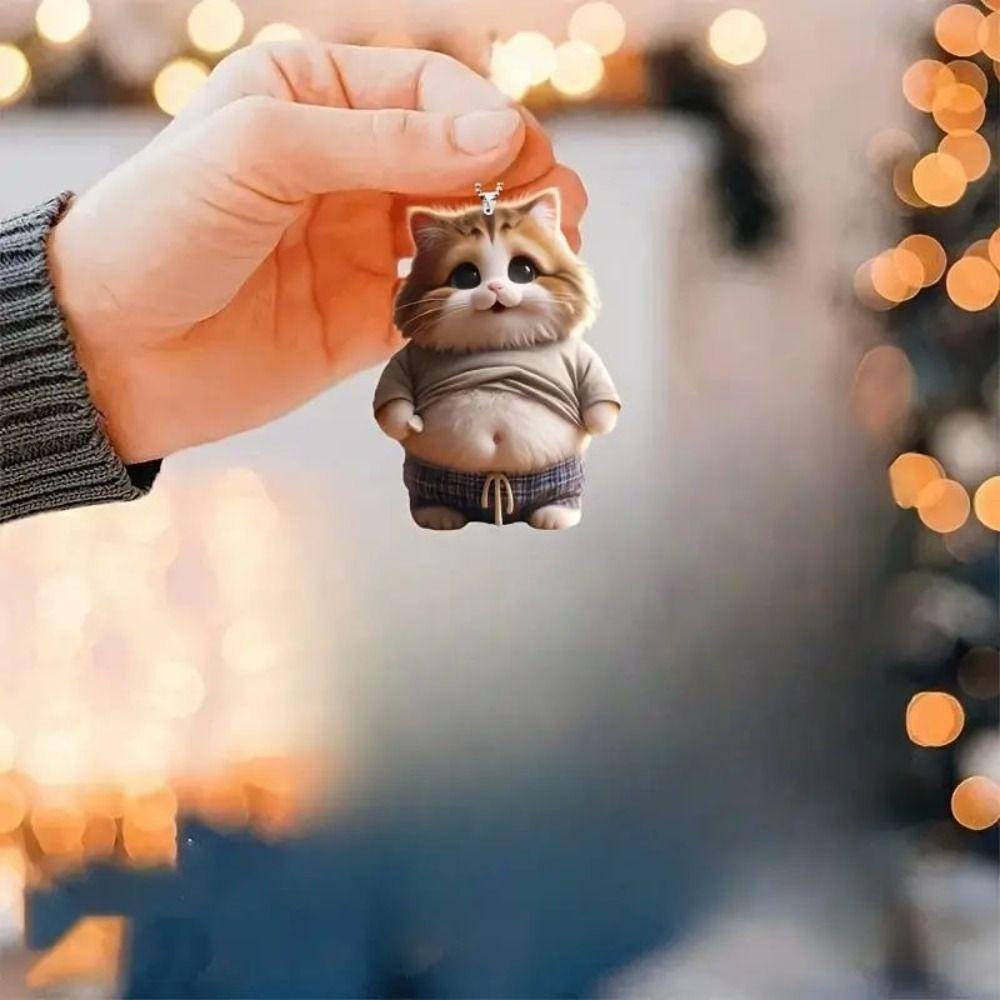 Cute 2D Flat Cat Keychain Acrylic Cartoon Car Mirror Backpacks Hanging Pendant Car Hanging Ornament Home Decor