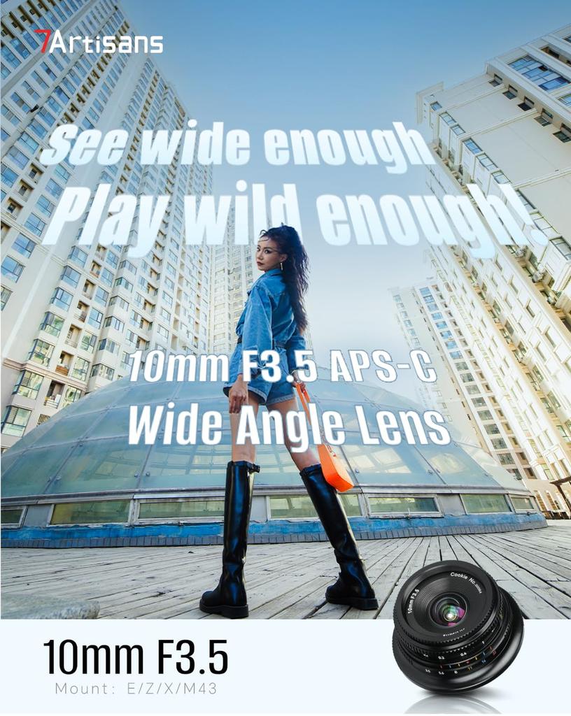 7artisans 10mm Field of Manual for Mirrorless Compact and Multiple Color Click Ideal for and Street Photography f3.5 APS-C Wide-Angle Lens, 108° View,