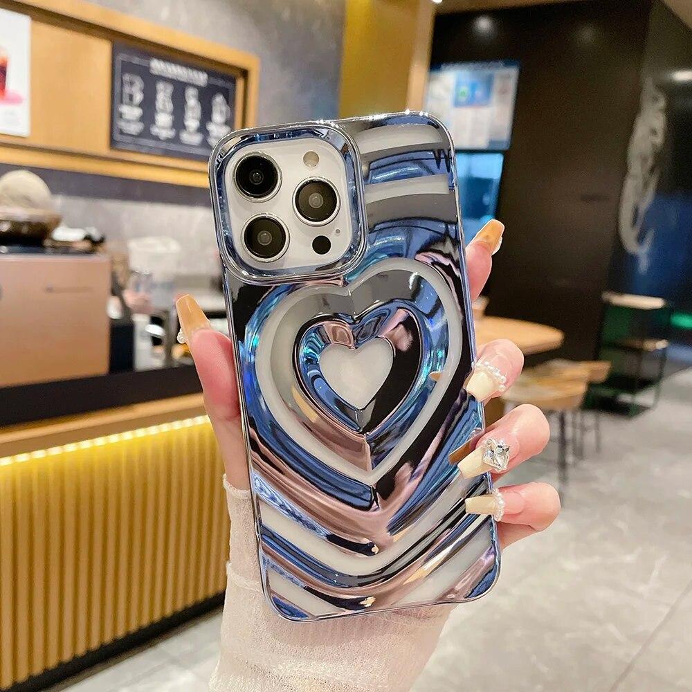 Love Heart Phone Case For iPhone 11 Case iPhone 14 Pro 13 12 Pro Max 13promax Shockproof Silicone Electroplate Bumper Cover Capa