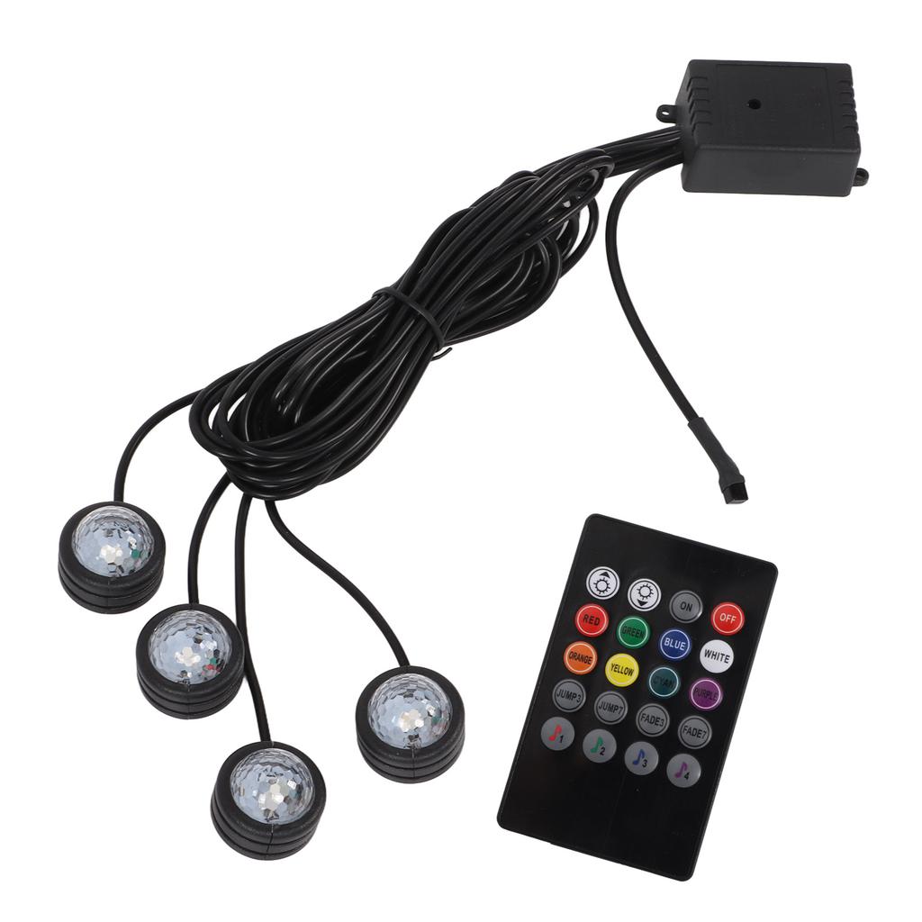 Car Interior Footwell Ambient Light RGB 7 Color RF Remote Sound Control for House Party Celebration