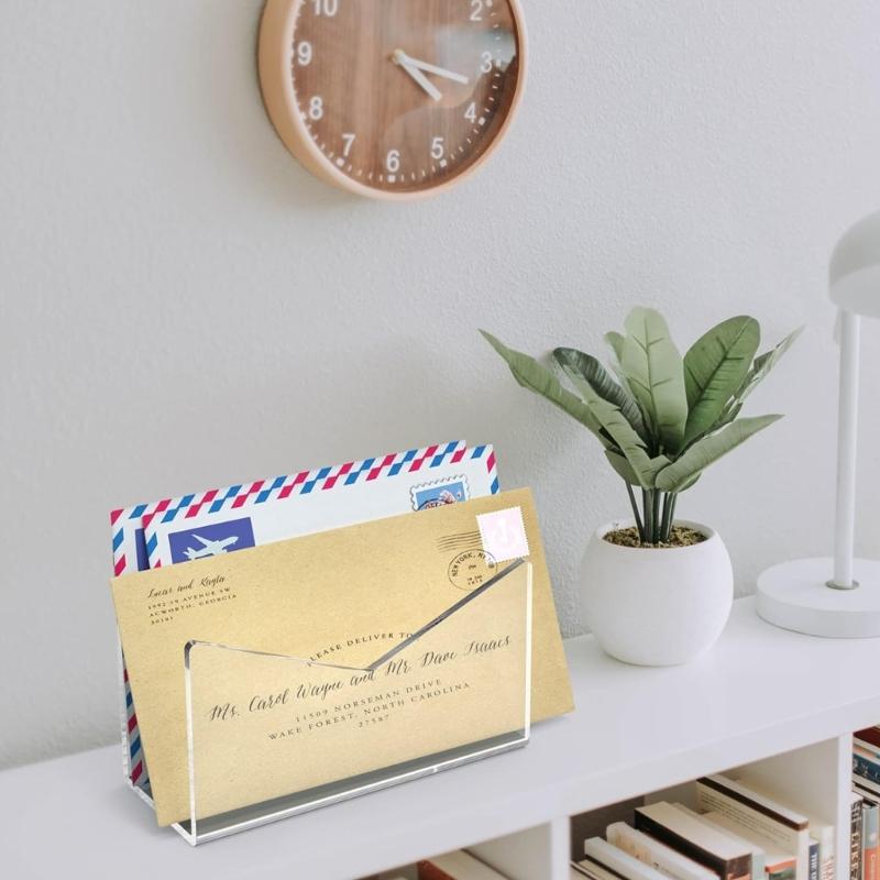 Practical Envelope and Mail Stand Acrylic Mail Organizers for Letters Business Cards Desk Storage Stand Holder