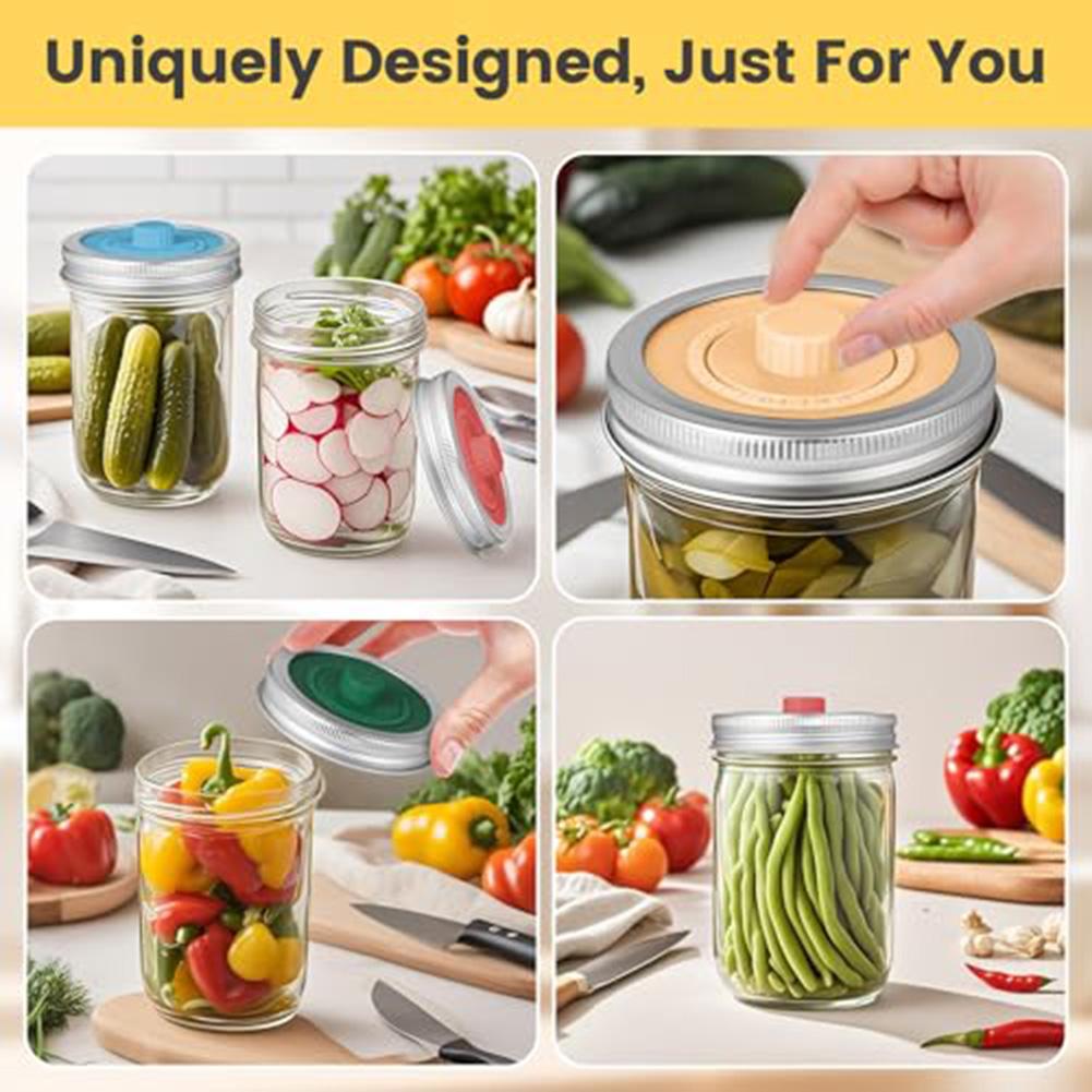 Silicone Fermentation Lids for Wide Mouth Jars with Auto Vent Valve and Smart Date Marking for Easy Batch Tracking