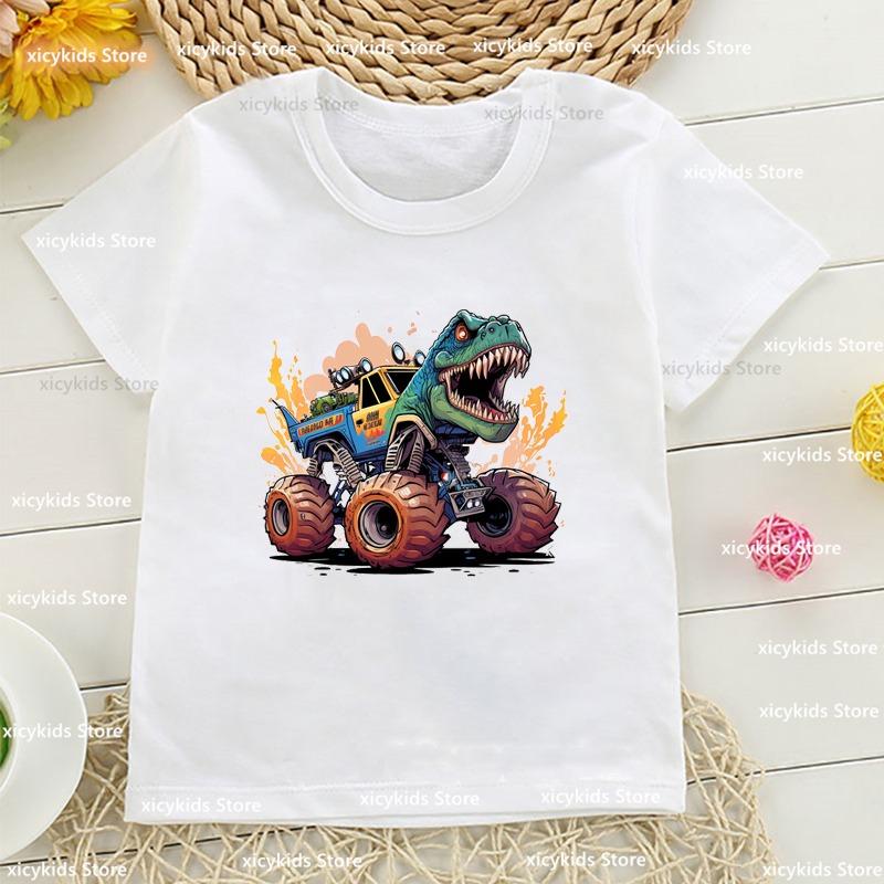 Funny Monster Truck T Rex Tshirt For Girls/Boys Harajuku Kawaii Kids Clothes Cute Dinosaurs T Shirt Children'S Clothing T-Shirt