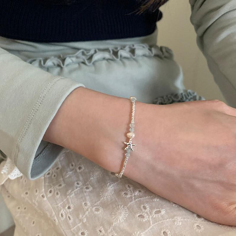 Elegant Pearl Starfish Charm Bracelet Women Gold Plated Adjustable Rope Chain Stylish Minimalist Jewelry Accessory