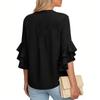 3/4 Ruffle Sleeve Tops Cotton Linen V Neck Blouses Casual Dressy Elegant Shirts Bebonnie Beach Tees
