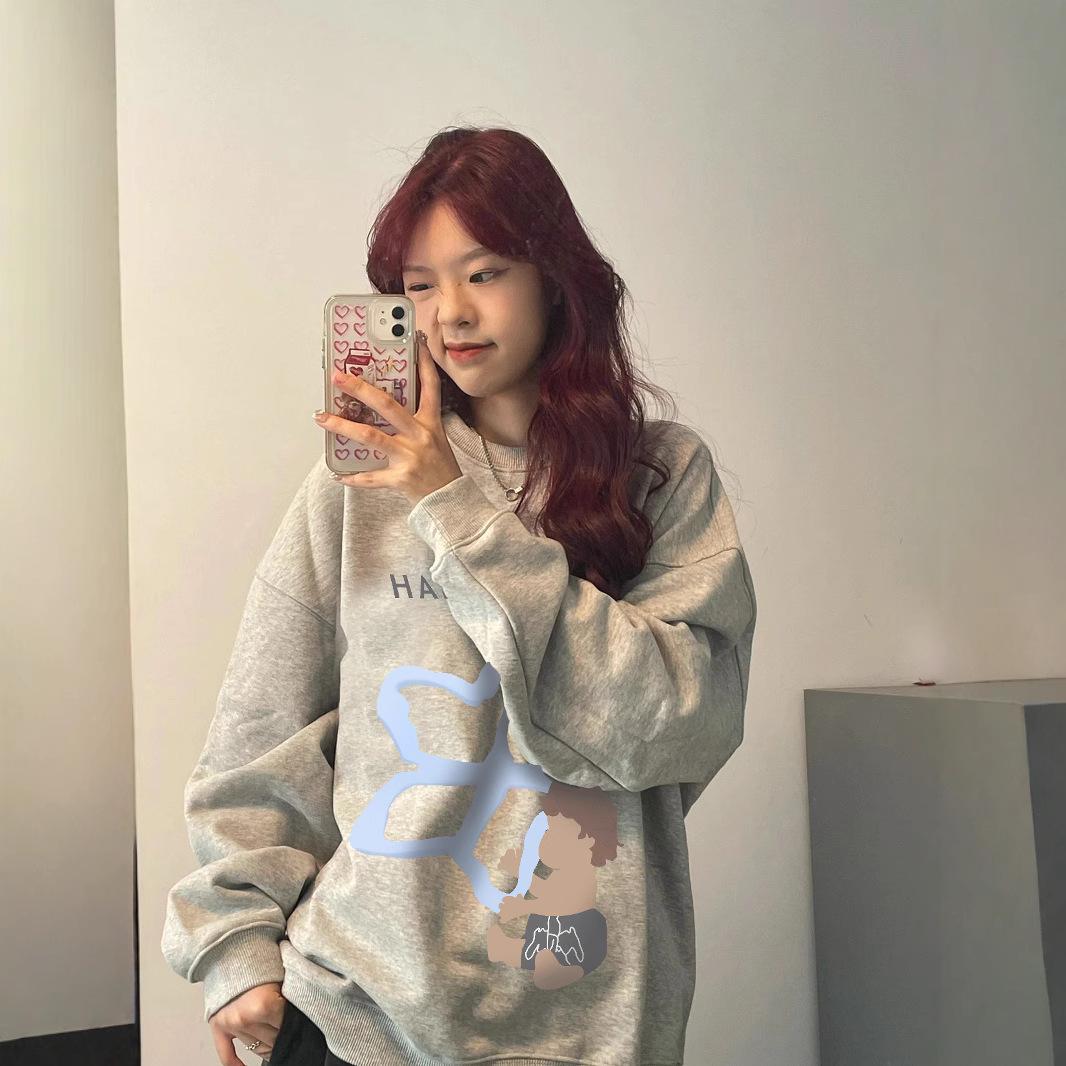 

Women s Letter Print Long Sleeve Sweatshirt - 2025 Spring/Autumn Collection, Casual Loose Fit, Spliced Design 2XL (Recommended for 140-160 jin)