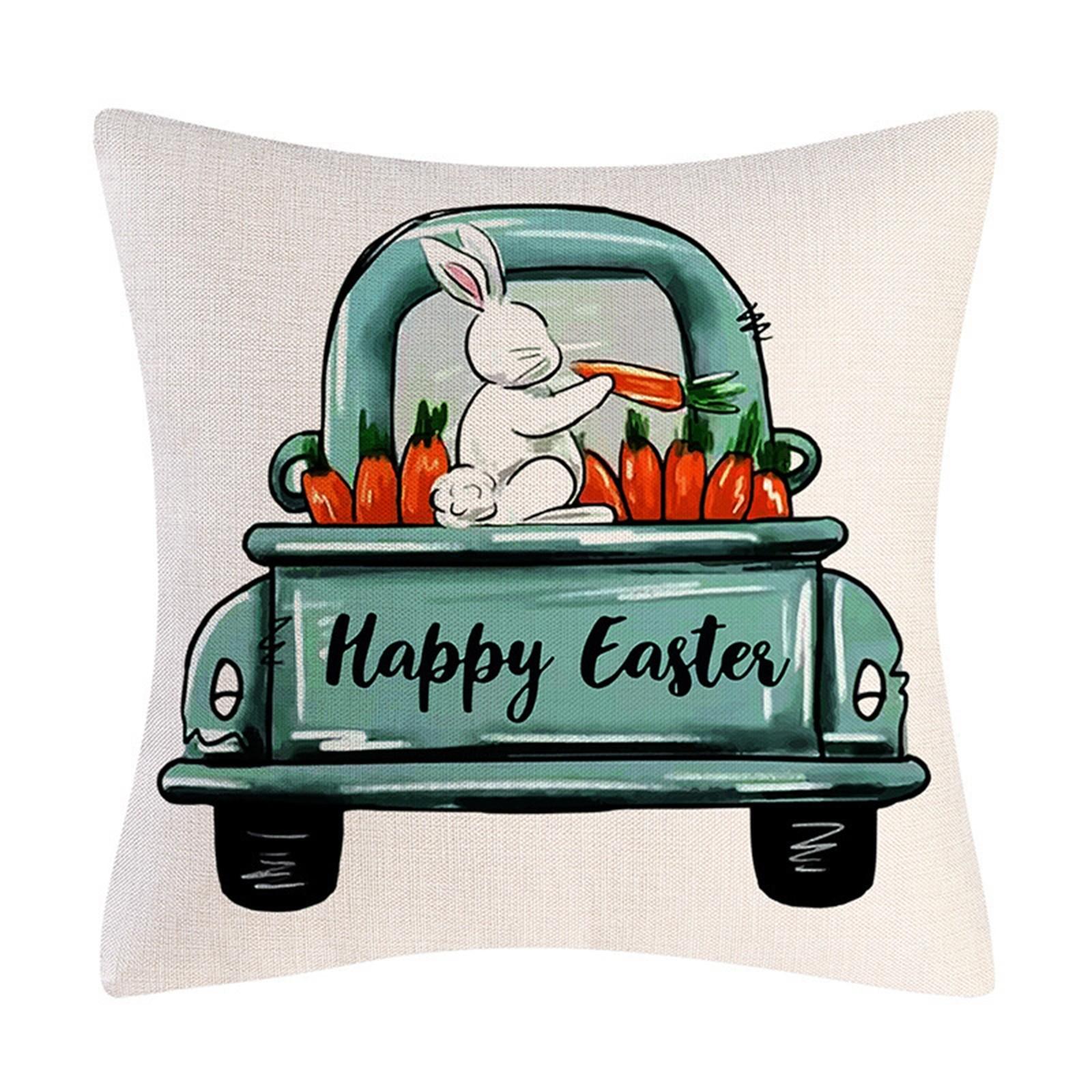 

Easter Pillow Case Bunnies With Eggs Canvas Pillow Cover, Spring Season s Linen Sofa Bed Throw Cushion Cover Decoration