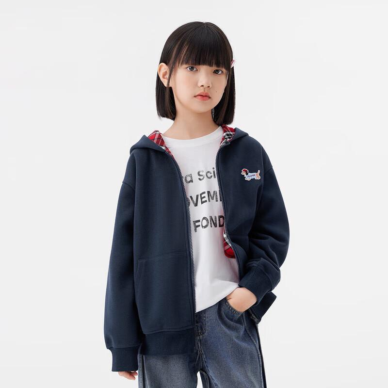 Zuoxi Girls' Plaid Dog Patchwork Hooded Sweatshirt