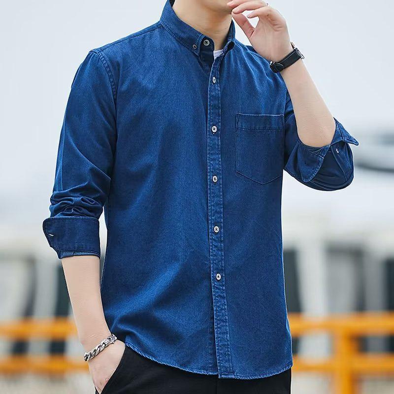 

Мужская модная повседневная джинсовая куртка - свободная рубашка с длинными рукавами для подростков Medium