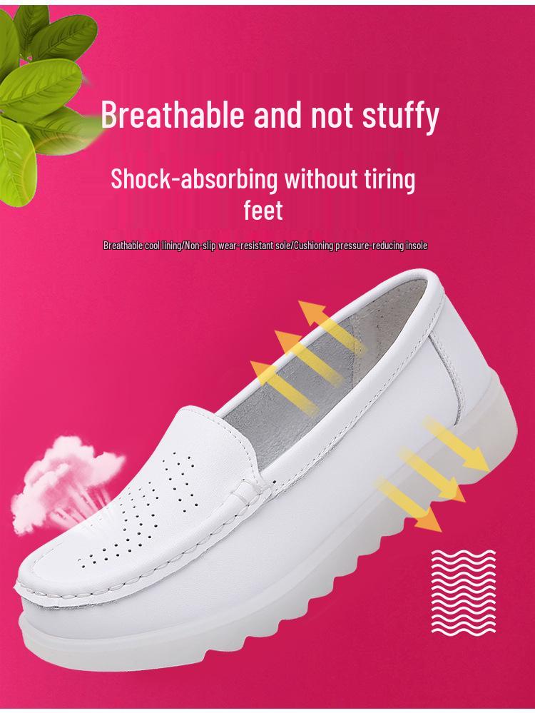 Women's Comfortable Non-Slip Leather Work Shoes: Breathable, Anti-Odor, Soft Sole, Ideal for All-Day Wear.