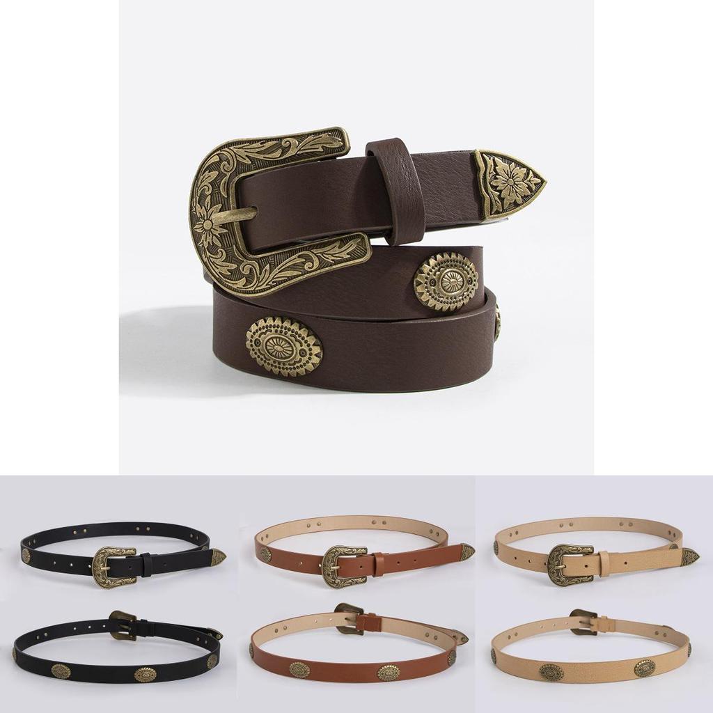 Western Inspired Faux Leather Belt Women Bohemian Style Casual Accessory For Spring