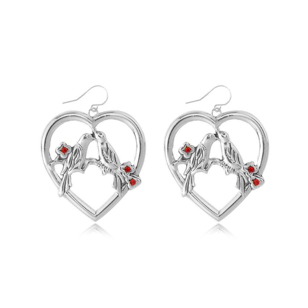 Exquisite Bird Heart Pendant Earrings With Rhinestones Great Anniversaries For