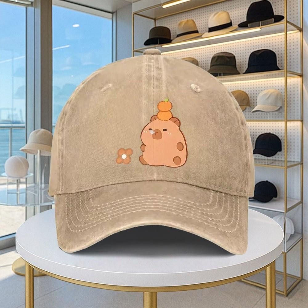Capybara Pumpkin Baseball Cap Washed Denim Adjustable Hat Casual Sun Hat for Unisex