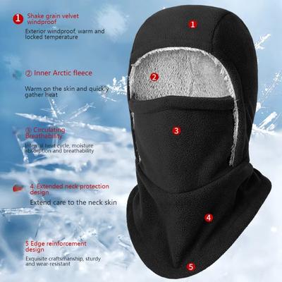 Integrated Mask Head Cover Neck Guard Fleece-Lined Thickened Heat Accumulation Warm Windproof Durable Breathable for Outdoor