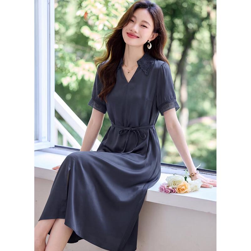 Sanpowa Elegant V-Neck Tie-Waist Midi Dress XXL