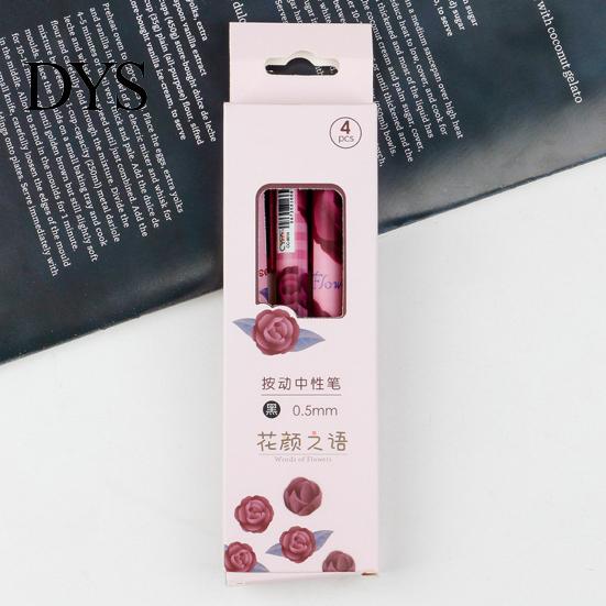 Plastic Pen 4Pcs/Set 0.5mm Gel Press Quick Drying Black Ink Fine Student Point Stationery Flower Themed Writing Office Supplies Sign