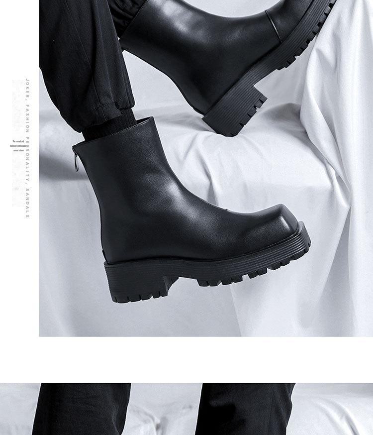 Pánské podzimní kotníkové boty s hranatou špičkou, vysokým svrškem, silnou podrážkou a zadním zipem 8118-R