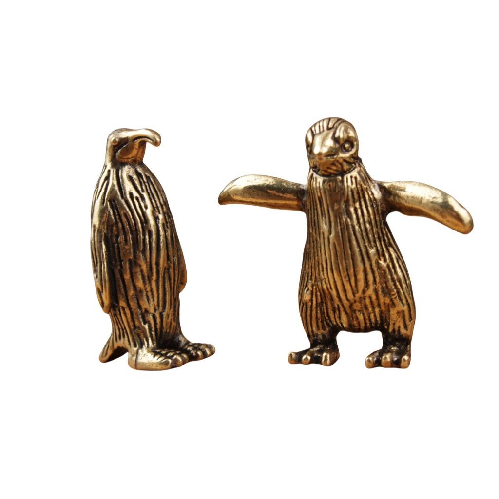 Funny Brass Standing Little Penguin Statue Desktop Decorative Trinkets Creativity Marine Animal Cute Craft Collection Children