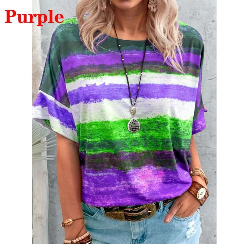 

2024 Жіночі Літні Модні Футболки з Коротким Рукавом, Повсякденні, з Круглим Вирізом, Вільні, Бавовняні S фіолетовий