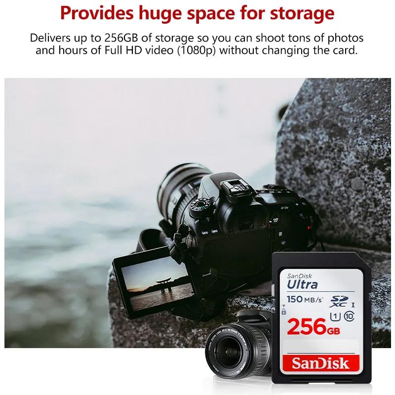 SanDisk 128GB Ultra SD-kort SDHC UHS-I-kort og SDXC Minnekort 32GB 64GB 256GB 512GB Originalt SD-kort for Kamera Opptil 120-150Mb/s Flash-kort