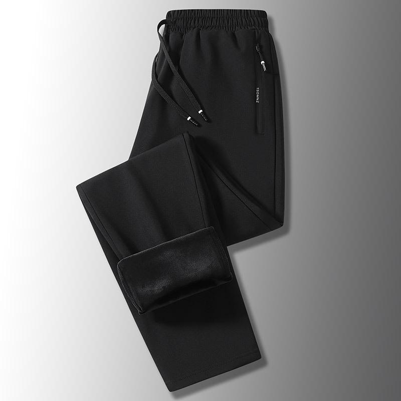 Autumn and Winter Plus Size Men's Warm Leg Tied Flat Leg Pants Sporty and Casual Comfortable Loose and Plush Solid Color Pants
