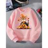 Kids Stylish Crewneck Sweatshirt, Adorable Feline Sorceress Halloween Pumpkin Print,Casual Sportswear for Spring & Autumn