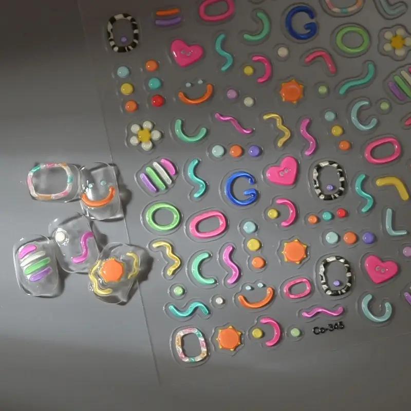 5D Embossed Jelly Nail Stickers - 3D Candy Colorful Floral & Heart Designs, Self-Adhesive Plastic Nail Art Decals for Hands, Feet, DIY Manicure