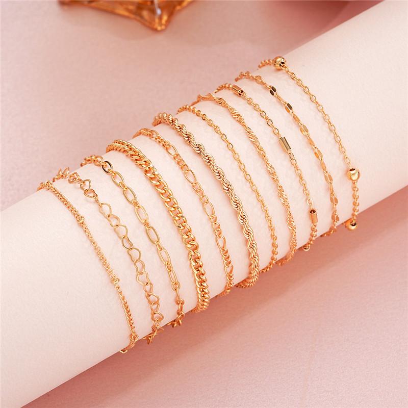 Cuban Chain Bracelet Set for Women, Gold Color, Boho Retro, Thick Twist, Trendy Quality Jewelry Gifts, 11Pcs, 2024