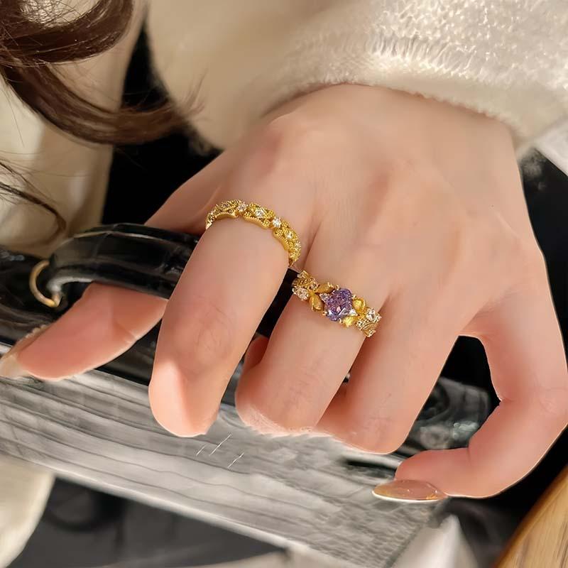2025 New Zircon Water Drop Pattern Opening Ring Niche Versatile Light Luxury Index Finger Ring Fashion Jewelry