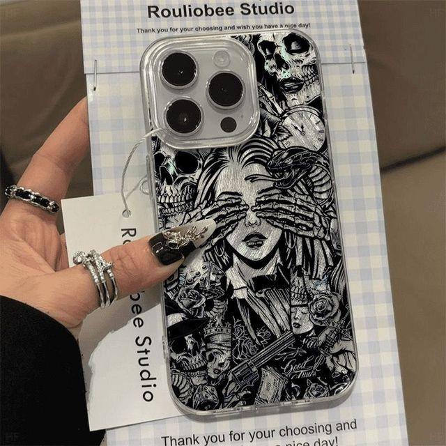 

Розово-фиолетовый чехол для телефона с черепом, перьями и марлей для 16 15 14 13 12 11 iPhone Air 17 Pro Max 16e, противоударный жесткий чехол For iPhone 11 Pro Max очистить бежевого