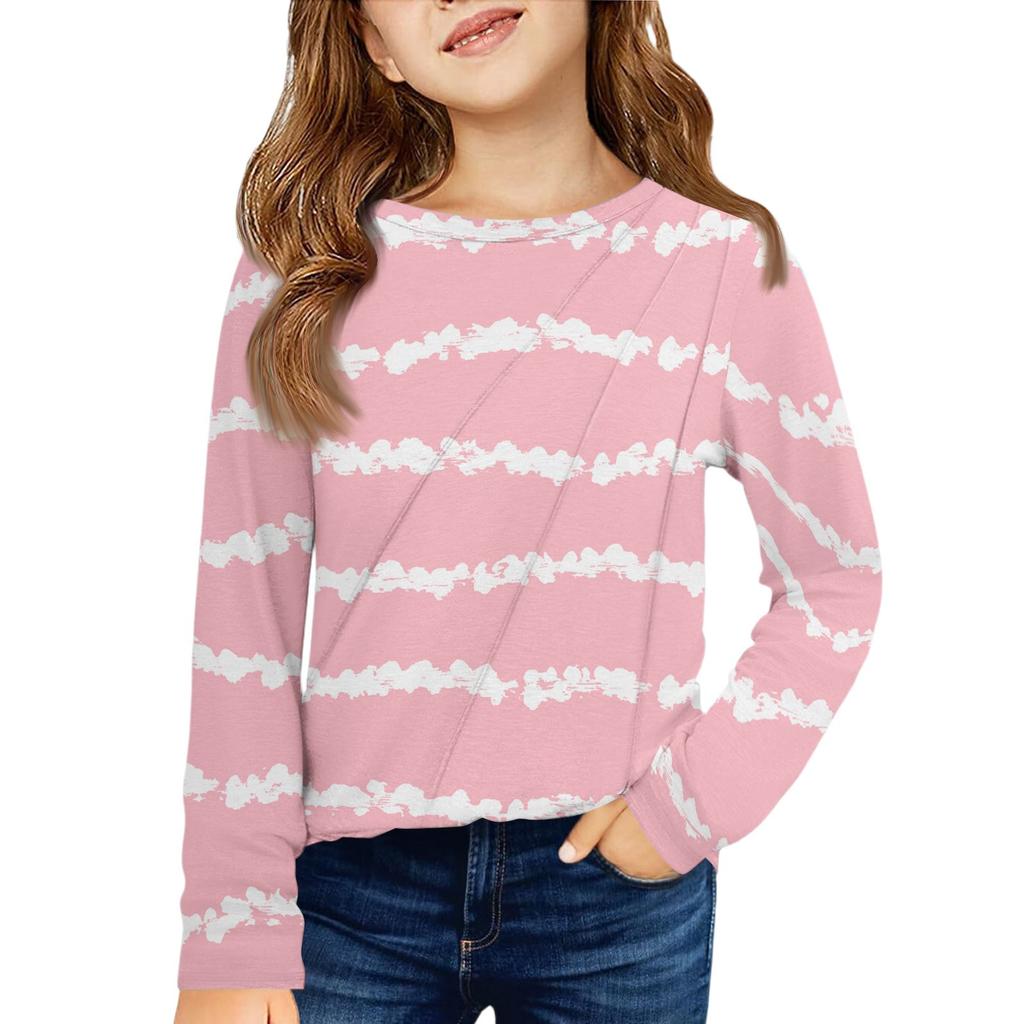 Girls' Long Sleeve Tee - Pleated Round Neck Casual Top