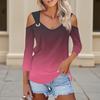 Women's Casual Shirt Blouse Print V-neck Sexy Cold Shoulder 3/4 Sleeve Top