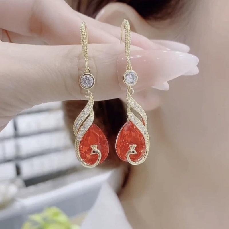 Fashionable Design, Internet Celebrity, Blue Peacock Ear Line Earrings, New Trendy Long Style, Phoenix Tassel Earrings