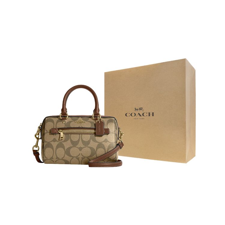 Coach Rowan 16 Classic Monogram Boston Bag Women Handbags Gold Khaki C9947-IME74