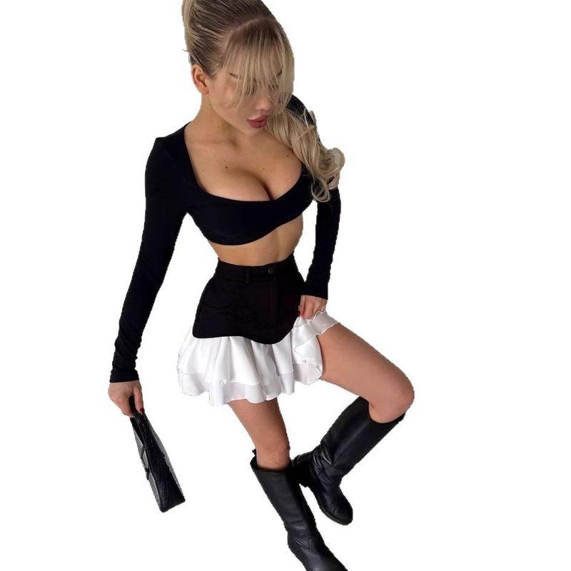 European and American Short Dress Patchwork Pleated Skirt High Waist Slimming Women's Bag Hip Gyaru Sexy Irregular Skirt Skirt