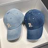 Korean Washed Denim Embroidery R Letter Baseball Cap for Men and Women, Versatile for Spring and Autumn, Sun-protective, Trendy Duckbill Cap