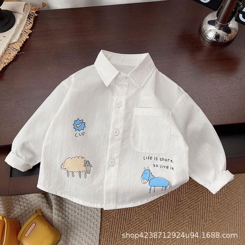 Boys Cotton Cartoon Long Sleeve Shirt Spring Autumn Thin Casual Top For Kids Baby 80