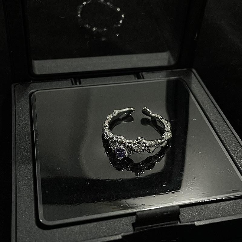 

Purple Zircon Inlaid Niche Design Simple Irregular Necklace High-End Stud Earrings Open Ring Set