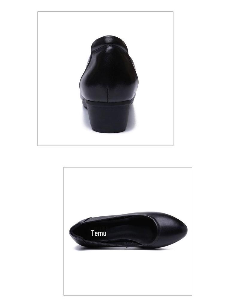 Spring/Summer Low Heel Work Shoes for Middle-Aged & Elderly Women - Soft Sole, Professional Leather Shoes for Hotel & Flight Attendant Use.