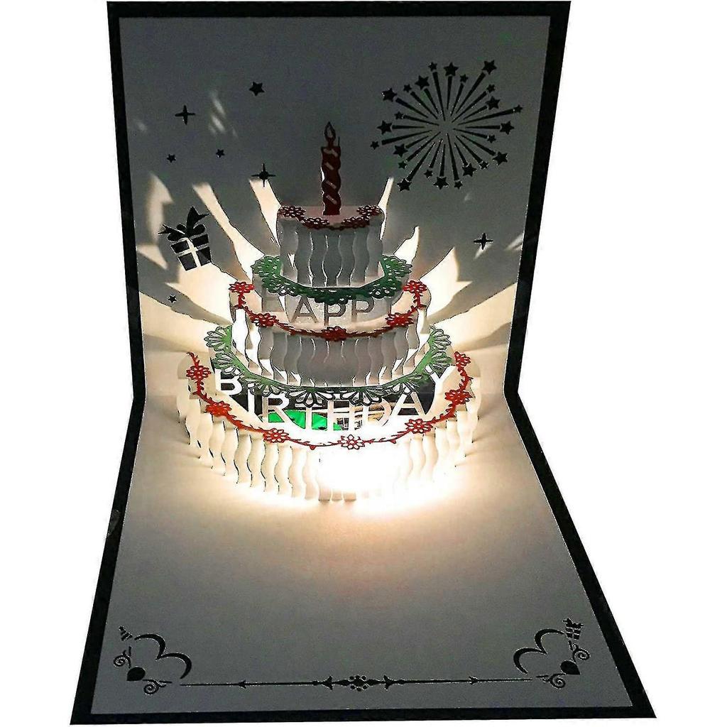 3d Pop Up Birthday Cards,warming Led Light Birthday Cake Music Happy Birthday Card