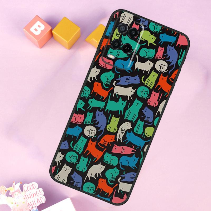 Cute Cartoon Cat Case For Oppo A17 A57 A16 A76 A96 A60 A40 A80 A18 A38 A58 A78 A98 A15 A54 A74 A94 A6 A5 Pro