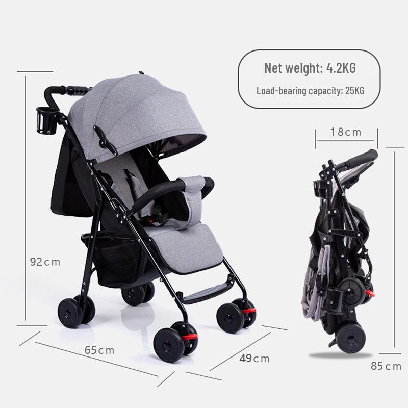 Compact Baby Stroller: Foldable with Recline, Shock Absorption, All-Weather Brakes, and Anti-Hunchback Design.