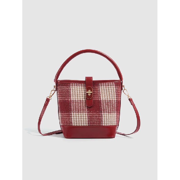 Red plaid mini bucket bag, high-quality handbag for women, 2025 new casual shoulder and crossbody bag красный