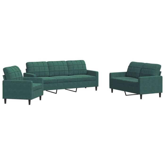 VidaXL 3-piece Sofa Set with Cushions Dark Green Velvet, Sofa, Sofa Seat, Recliner Sofa, Comfort Sofa, 3278353