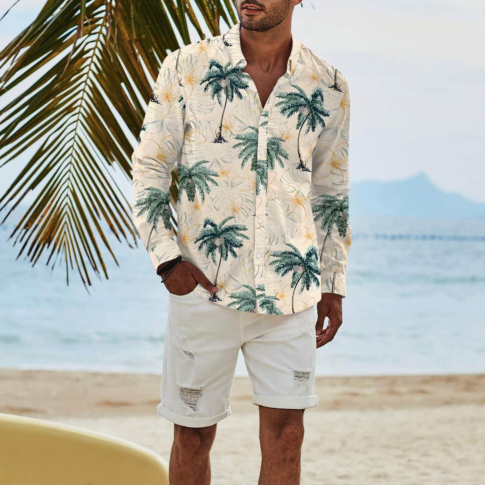 

Мужская модная повседневная футболка с длинным рукавом и принтом на пуговицах, рубашка обычного кроя XXXL бежевый