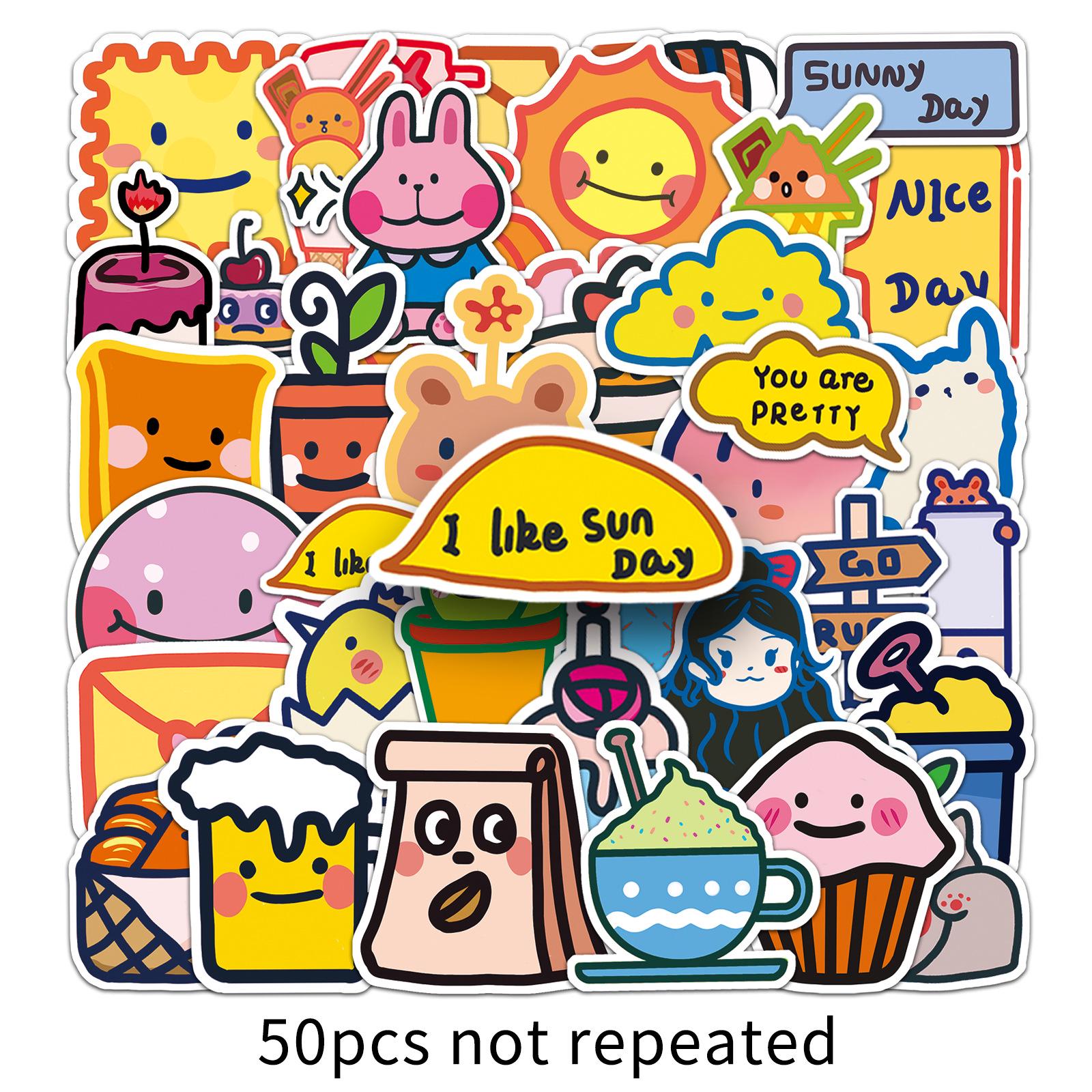 50 Hand-Drawn Cute Cartoon Stickers - Non-Infringing Q Version for DIY Journals and Notebooks