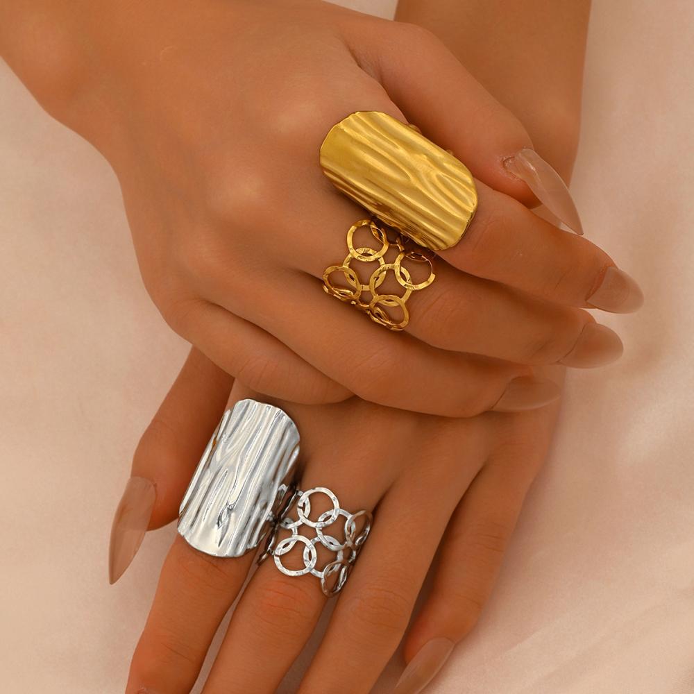 Stainless Steel Open Rings For Women Vintage Wide Irregular Geometric Texture Index Finger Rings Party Jewelry Gifts
