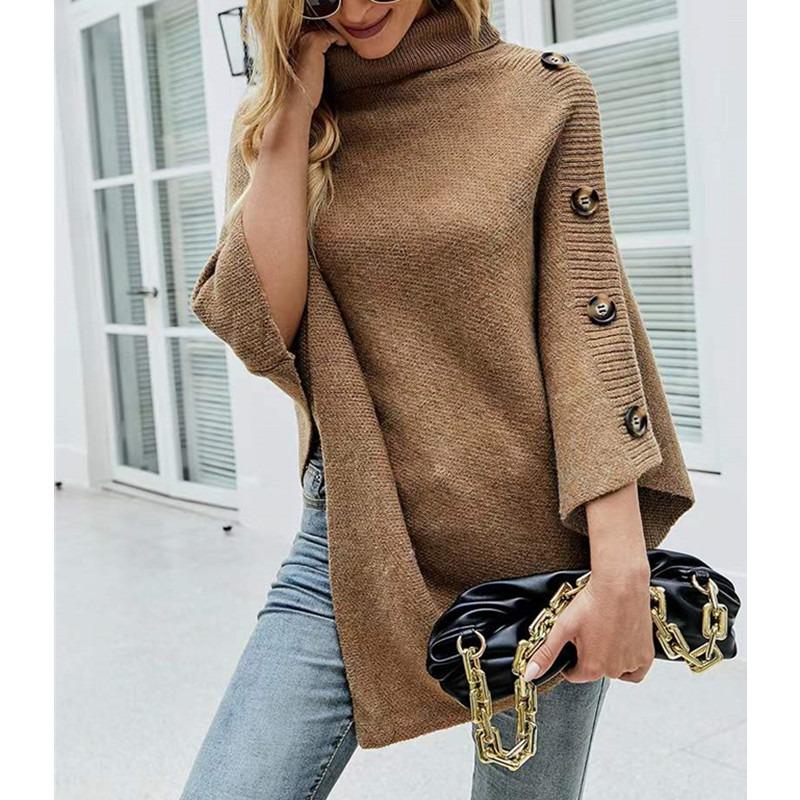Autumn Winter Fashion Turtleneck Irregular Women Pullover Sweater Loose Shawl Cape Solid Color Knitted Cover Up Long Tops Office Casual Clothing