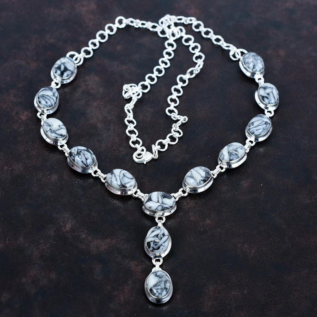 Naszyjnik z jaspisu pinolitowego srebro sterling 925 regulowany łańcuszek najnowszy design biżuteria naszyjnik z kamieniem szlachetnym prezent dla mamy ręcznie robiona biżuteria