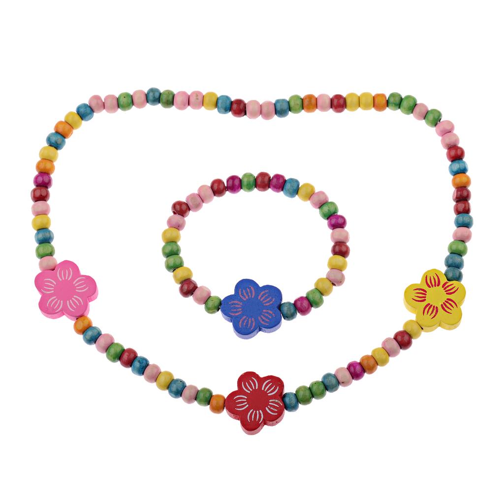 TopHanqi Girls Zircon Sets Cute Animal Butterfly Wood Beads Necklace Bracelet Set For Kids Children Girls Birthday Party Gift